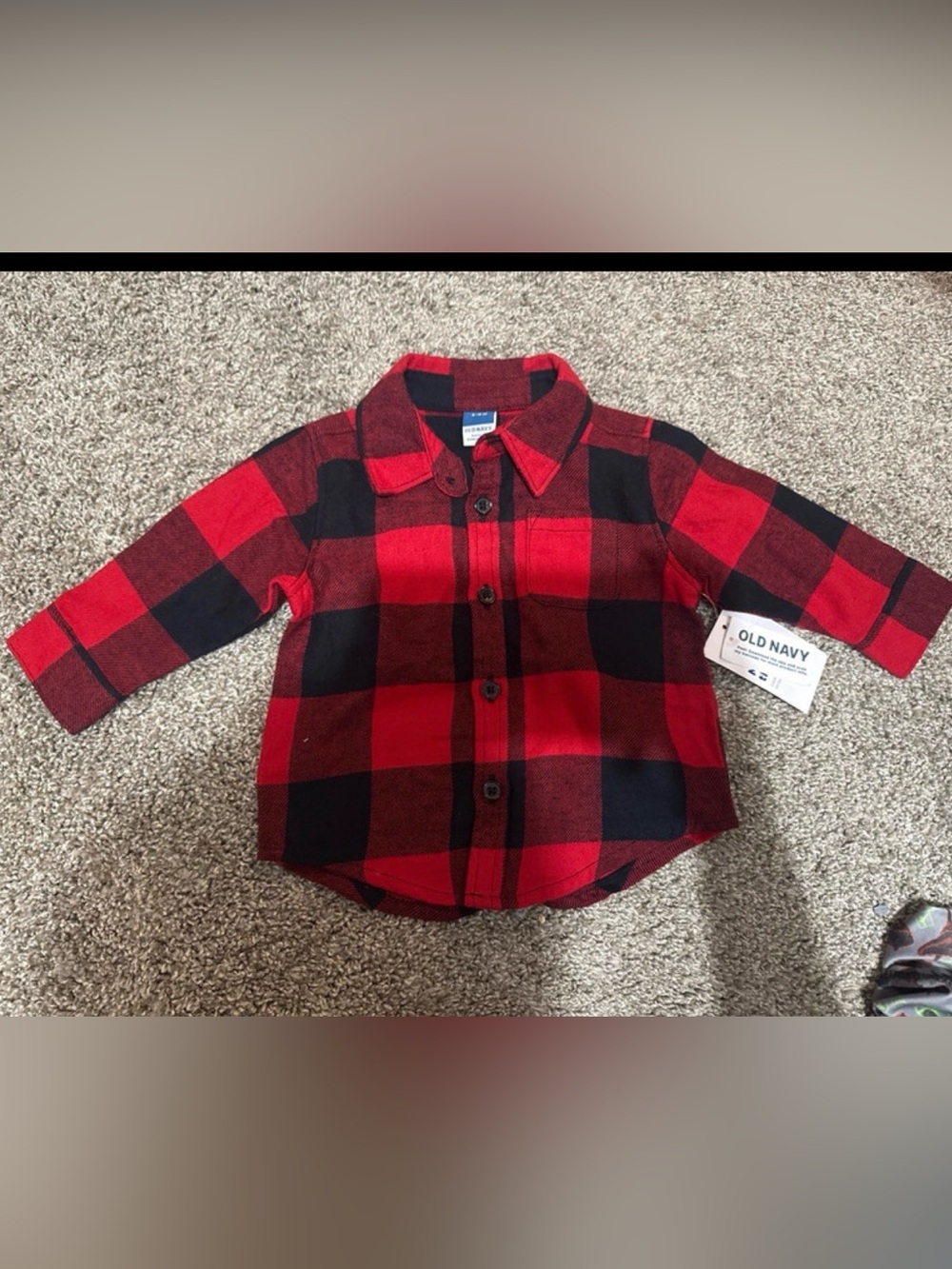 Old Navy Red & Black Buffalo Plaid Button-Front Kids Shirt